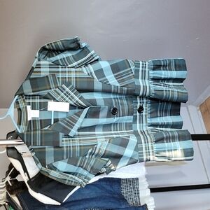 Dressbarn Blue Plaid Babydoll Blazer
